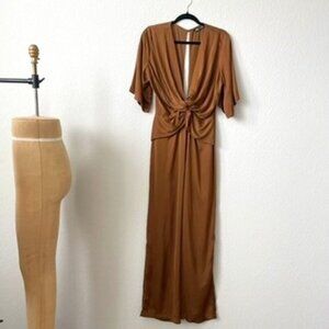 Zara Brown Satin  Jumpsuit Size Small